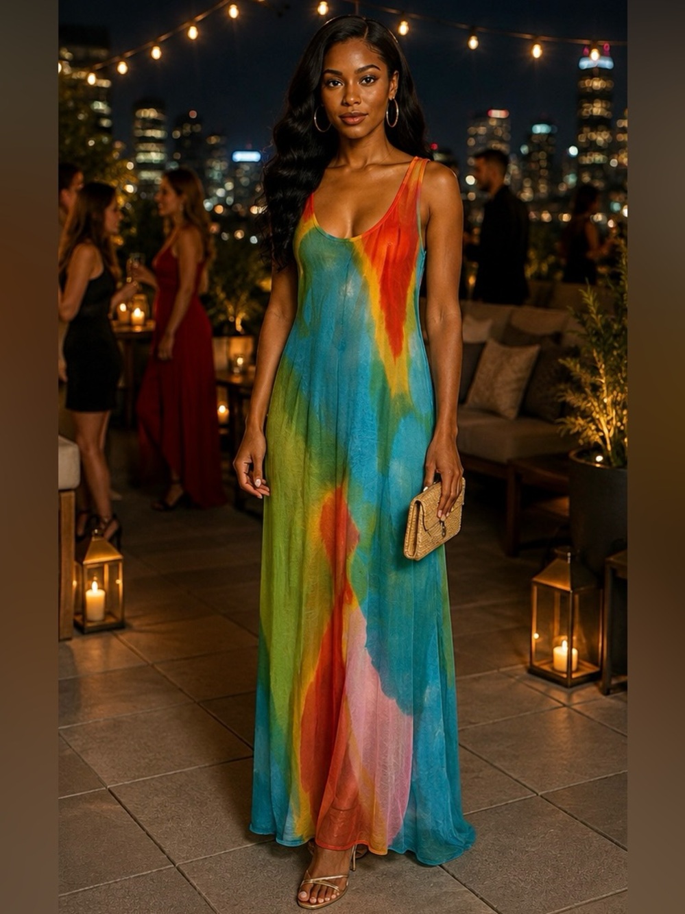 Zara Multi-Color Tie-Dye Maxi Dress - Blue, Green, Orange, Pink